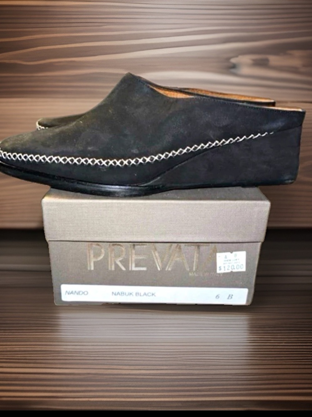 Prevata Nando Nubuck Black Slip-On Mules, Women’s US 6B, NWB
